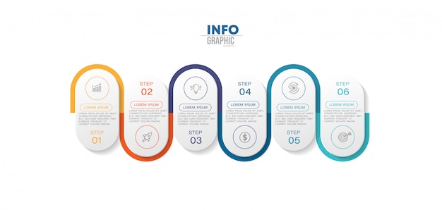 Infographic element met 6 opties of stappen. kan worden gebruikt voor proces, presentatie, diagram, workflowindeling, infografiek, webontwerp.