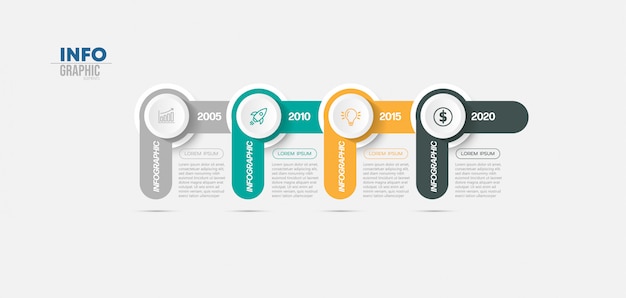 Infographic element met pictogrammen en 4 opties of stappen.