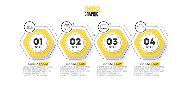 Infographic element met pictogrammen en 4 opties of stappen.