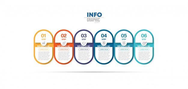 Infographic element met pictogrammen en 6 opties of stappen. Kan worden gebruikt voor proces, presentatie, diagram, workflowindeling, infografiek, webontwerp.