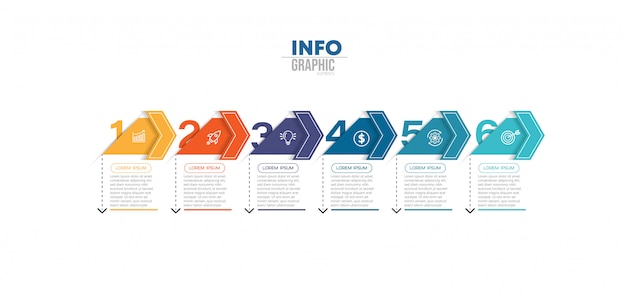 Infographic element met pictogrammen en 6 opties of stappen