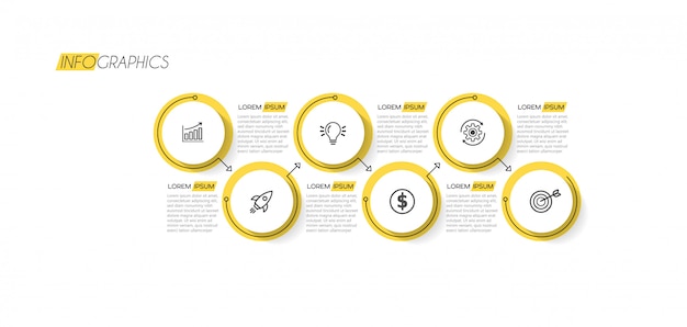 Infographic element met pictogrammen en 6 opties of stappen.