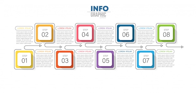 Infographic element met pictogrammen en 8 opties of stappen