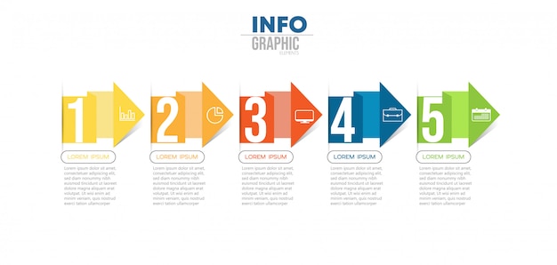 Infographic element met pictogrammen en opties of stappen.