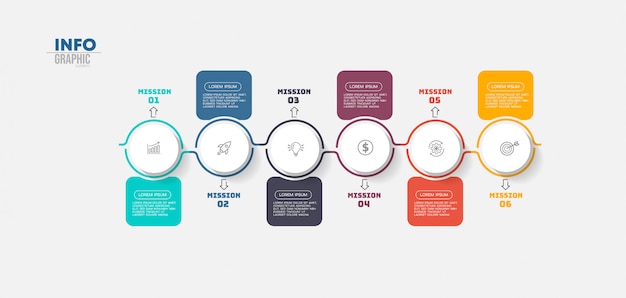 Vector infographic element met pictogrammen en zes opties of stappen. kan gebruikt worden voor proces, presentatie, diagram, workflow layout, info grafiek, webdesign.