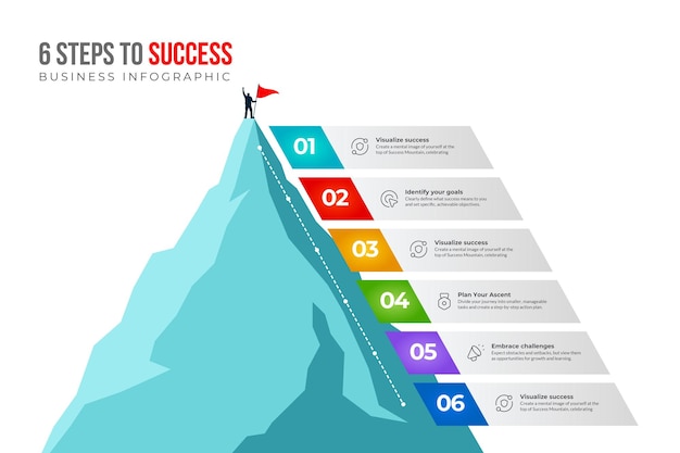 Infographic element sjabloon met 6 stappen lijst diagram met berg