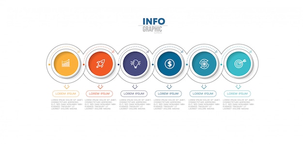 Инфографики элемент с 6 вариантами или шагами. может использоваться для процесса, презентации, схемы, макета рабочего процесса, информационного графика, веб-дизайна.