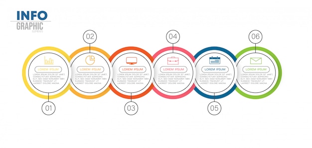 6つのオプションまたは手順を持つインフォグラフィック要素。プロセス、プレゼンテーション、図、ワークフローレイアウト、情報グラフ、webデザインに使用できます。