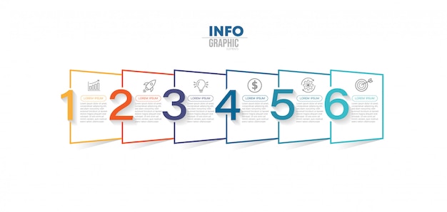 Elemento di infografica con 6 opzioni o passaggi. può essere utilizzato per processo, presentazione, diagramma, layout del flusso di lavoro, grafico informativo, web design.