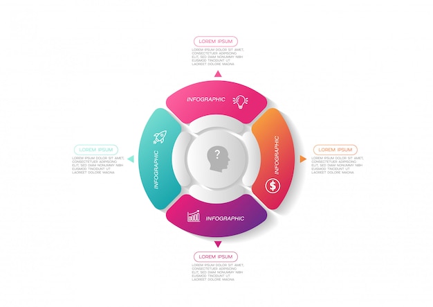 Elemento di infografica con icone e 4 opzioni o passaggi.