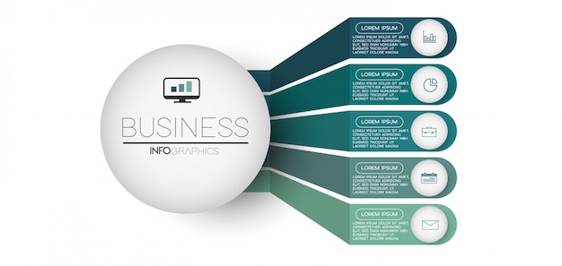 Infographic element with icons and 5 options or steps.