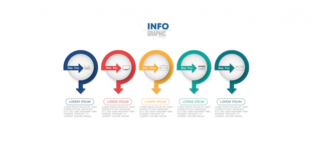 Infographic element with icons and 5 options or steps.