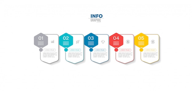 Elemento di infografica con icone e 5 opzioni o passaggi.