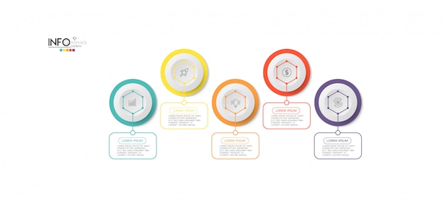 Elemento di infografica con icone e 5 opzioni o passaggi