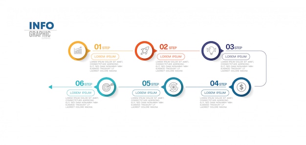 Infographic element with icons and 6 options or steps. Can be used for process, presentation, diagram, workflow layout, info graph, web design.