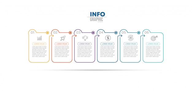 Elemento di infografica con icone e 6 opzioni o passaggi