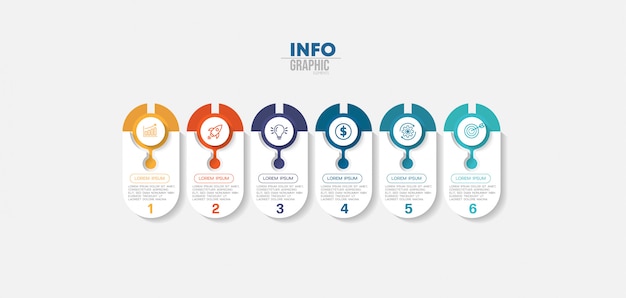 Elemento di infografica con icone e 6 opzioni o passaggi.