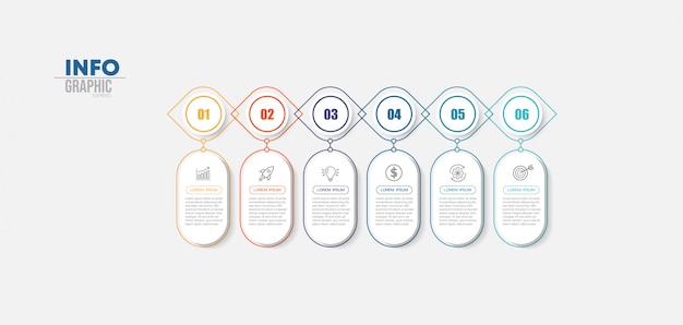 Infographic element with icons and 6 options or steps.