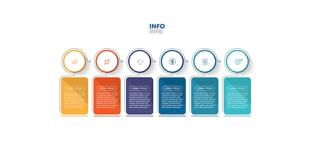 Elemento di infografica con icone e 6 opzioni o passaggi.