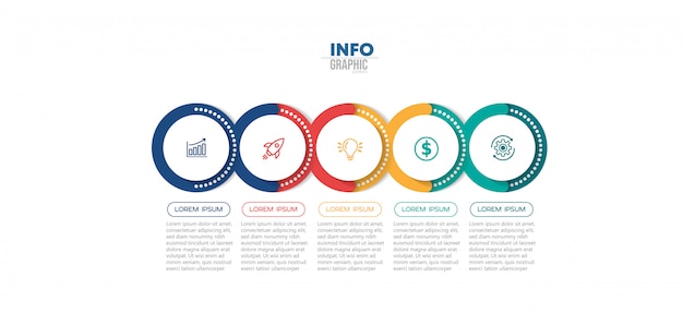 アイコンと5つのオプションまたは手順を持つインフォグラフィック要素。