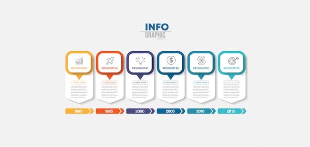 Инфографики элемент с иконками и 6 вариантов или шагов. может использоваться для процесса, презентации, диаграммы, макета рабочего процесса, информационного графика, веб-дизайна.