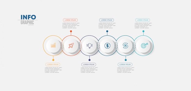 Инфографики элемент с иконками и 6 вариантов или шагов.