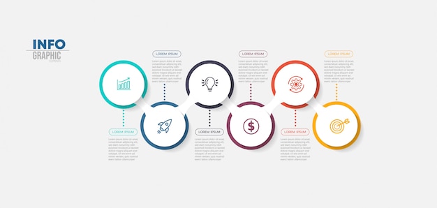 Инфографики элемент с иконками и 6 вариантов или шагов.