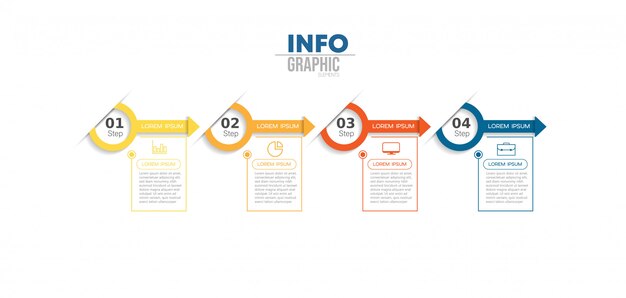 Infographic element with icons and options or steps. 