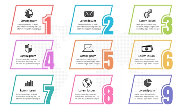 Infographic elementen en nummers 9 opties.