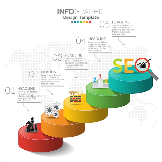 Elementi di infografica per contenuto, sequenza temporale, flusso di lavoro, grafico.