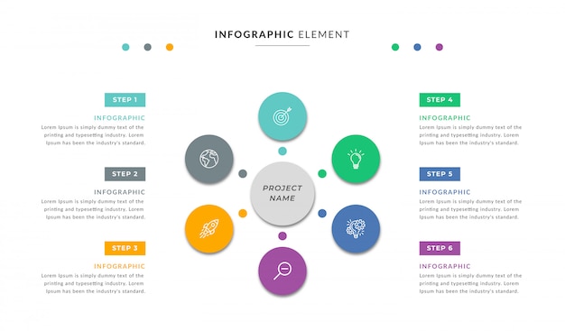 Contenuto di elementi infografici con sei opzioni o passaggi