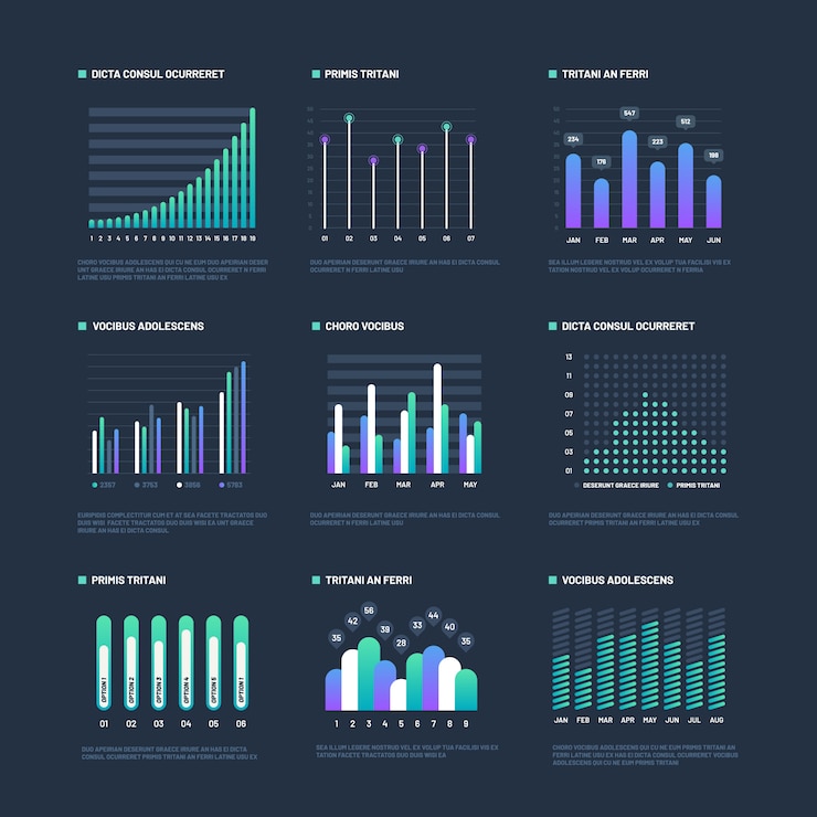 Vector infographic elements. data visualization graphs business workflow processes. presentation charts and diagrams. graphics