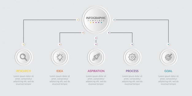 아이콘 및 옵션 또는 단계가있는 컨텐츠의 Infographic 요소.