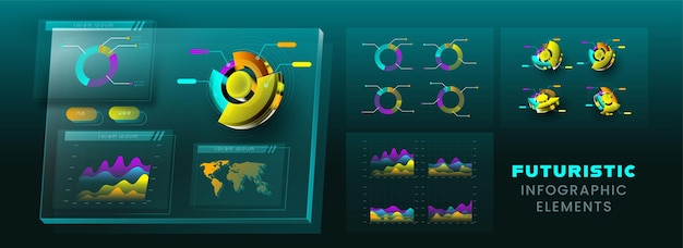 Infographic elements pie chart bar lines and comparison charts 3D style presentation