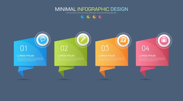 Vector infographic elements with business icon on full color background circle process or steps and options workflow diagramsvector design element eps10 illustration