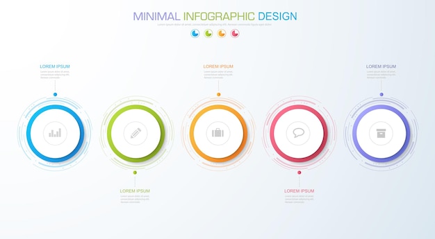 Vector infographic elements with business icon on full color background circle process or steps and options workflow diagramsvector design element eps10 illustration