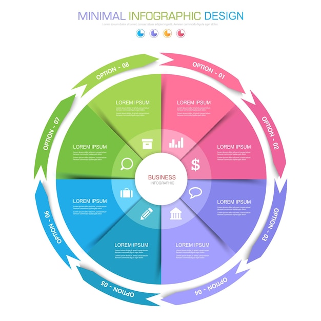 ビジネスアイコンプロセスまたはステップとオプションワークフローベクトルデザインのインフォグラフィック要素