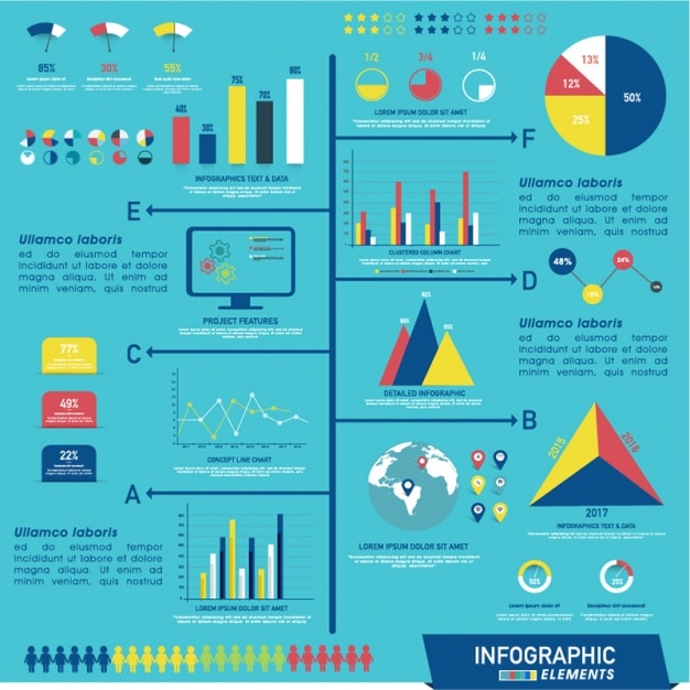 Infographic elements with colorful graphs