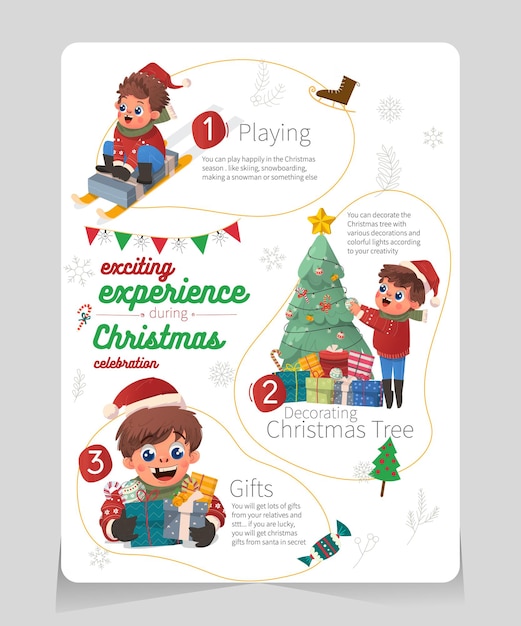 Инфографический захватывающий опыт во время празднования рождества с иллюстрацией милого мальчика