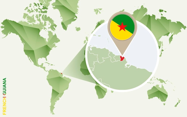 フランス領ギアナのインフォグラフィック旗のあるフランス領ギアナの詳細地図