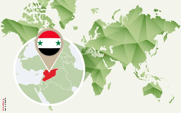 シリアのインフォグラフィックフラグ付きシリアの詳細な地図