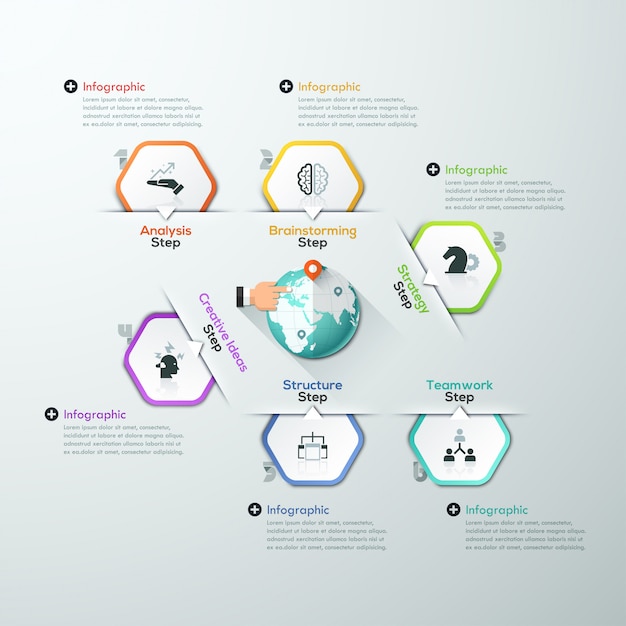 Modello globale di infografica fatto da poligoni di carta