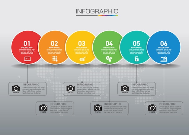 Infographic-grafiek met bedrijfsconcept, 6 opties kunnen worden gebruikt voor bedrijfsconcept met 6 stappen.