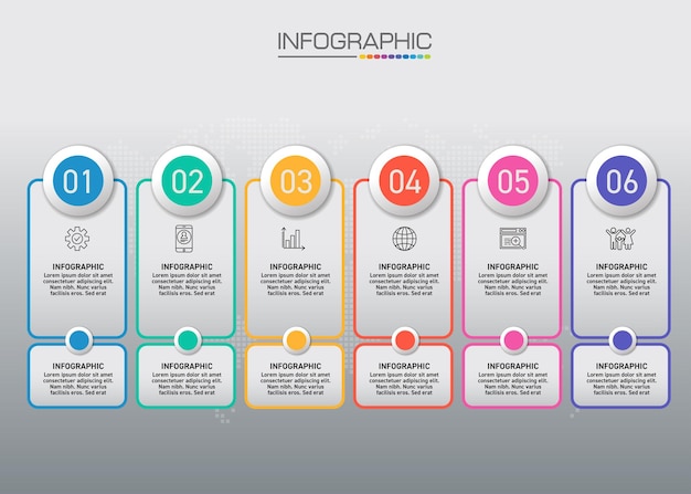 Infographic-grafiek met bedrijfsconcept, 6 opties kunnen worden gebruikt voor bedrijfsconcept met 6 stappen.