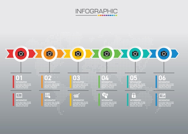 Infographic-grafiek met bedrijfsconcept, 6 opties kunnen worden gebruikt voor bedrijfsconcept met 6 stappen.