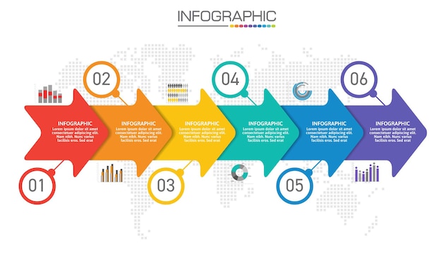 Infographic-grafiek met bedrijfsconcept, 6 opties kunnen worden gebruikt voor bedrijfsconcept met 6 stappen.
