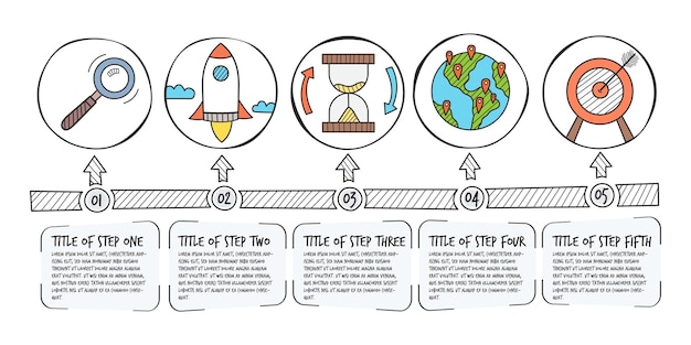 Вектор Инфографика в стиле рисованной пять шагов с описанием векторная иллюстрация
