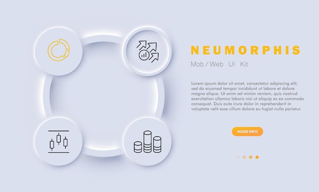 Infographic ingesteld pictogram Cirkeldiagrammen pijlen groei inkomen analytics lay-out carrière zakelijke reclame Data-analyse concept Neomorfisme stijl Vector lijn pictogram voor Business en reclame