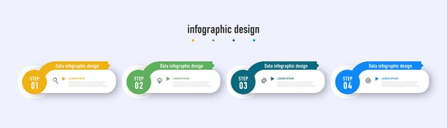 Инфографический дизайн этикетки для временной шкалы шаблона бизнес-концепции с 4 шагами