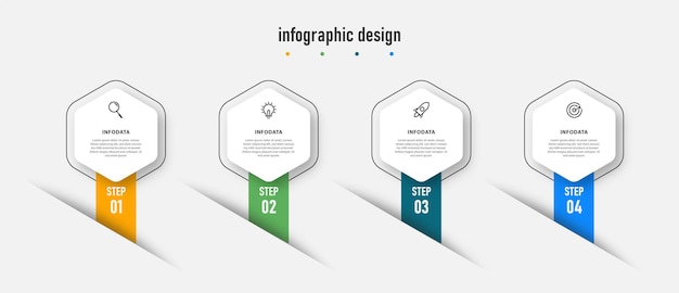 4 단계 프리미엄 벡터와 Infographic 레이블 디자인 우아한 전문 템플릿